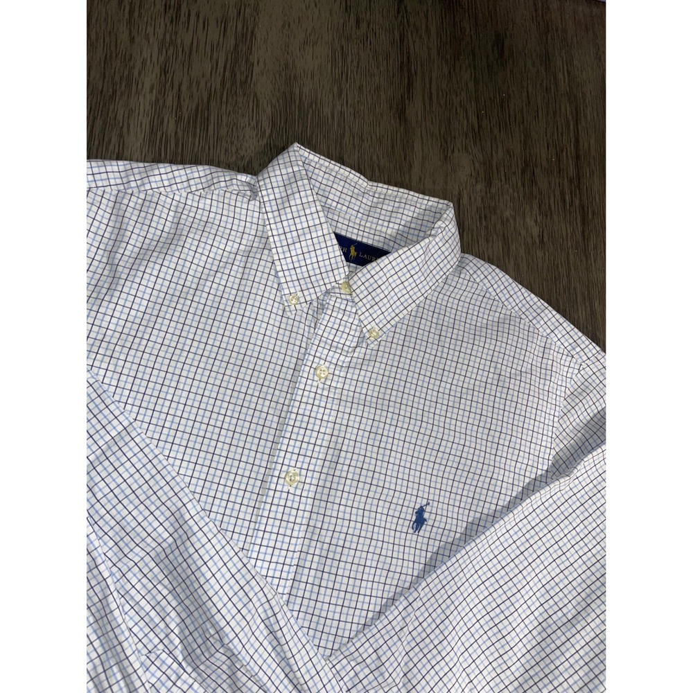 Ralph Lauren Mens Sz 17 Button Down Shirt Blue Check Long Sleve